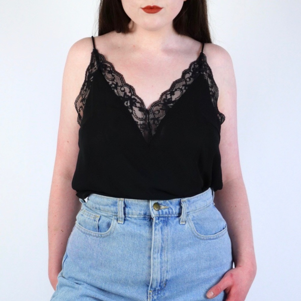 Black Lace Spaghetti Strap Vneck Tank Top